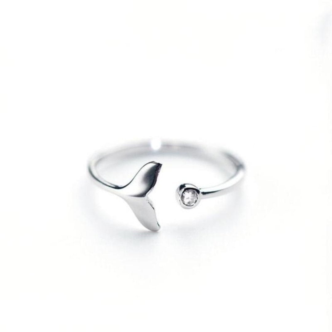 Ring with dolphin tail made of 925 sterling silver and adjustable zirconium dioxide