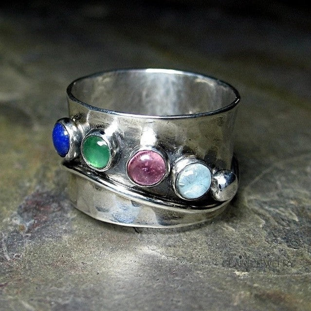 Boho Ring with Multicolored Crystals