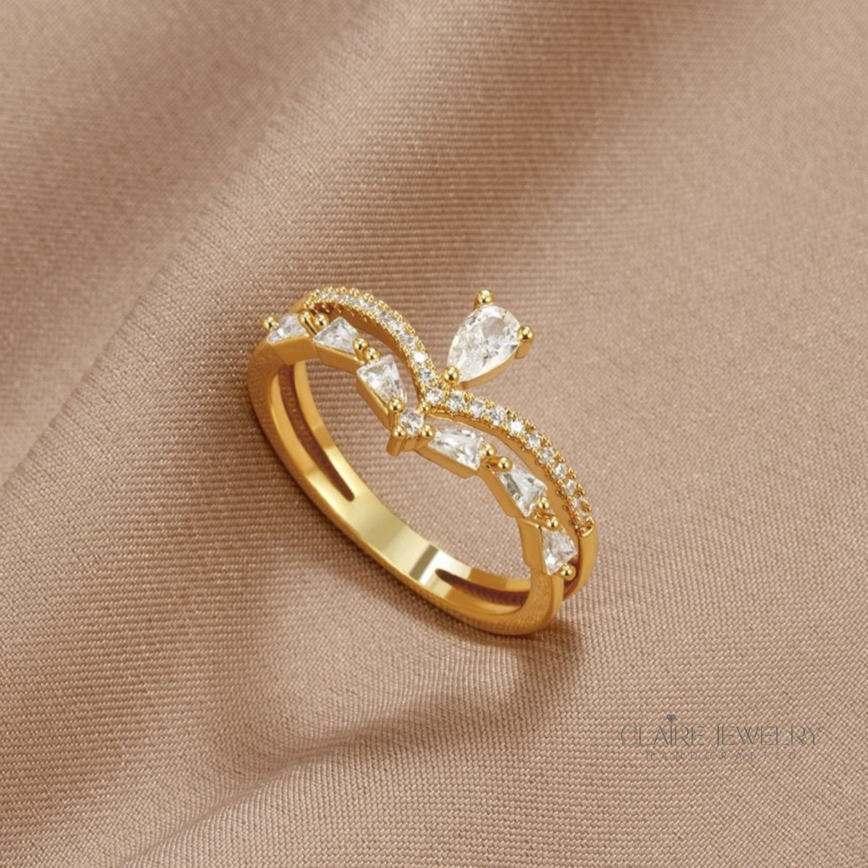 Double Ring with Zirconia in Gold