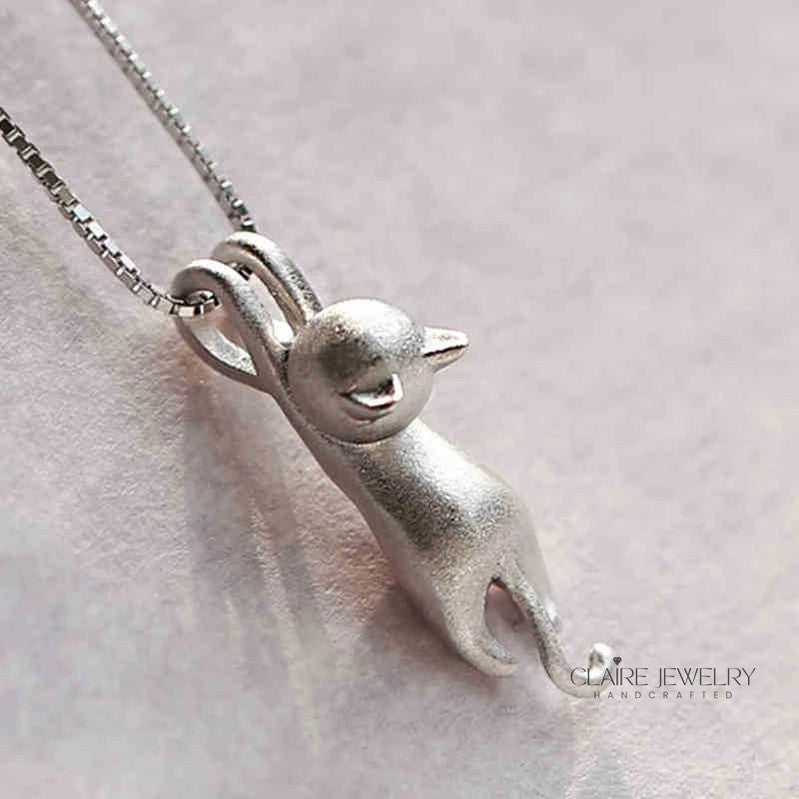 925 Sterling Silver Playful Kitty Necklace