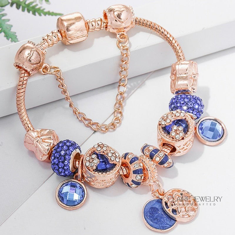 Bracelet in pink silver and blue crystal