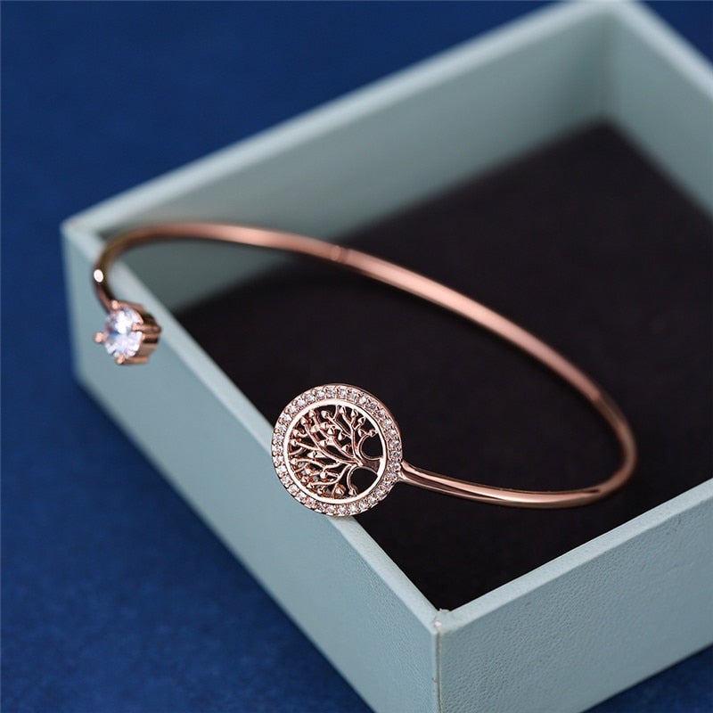 Tree of Life Pendant Adjustable Bracelet with Zirconia