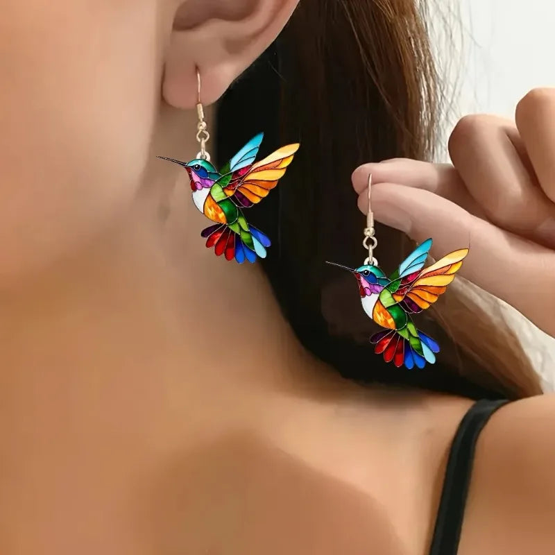 Acrylic Hummingbird Dangle Earrings β Bright 2D Bird Design
