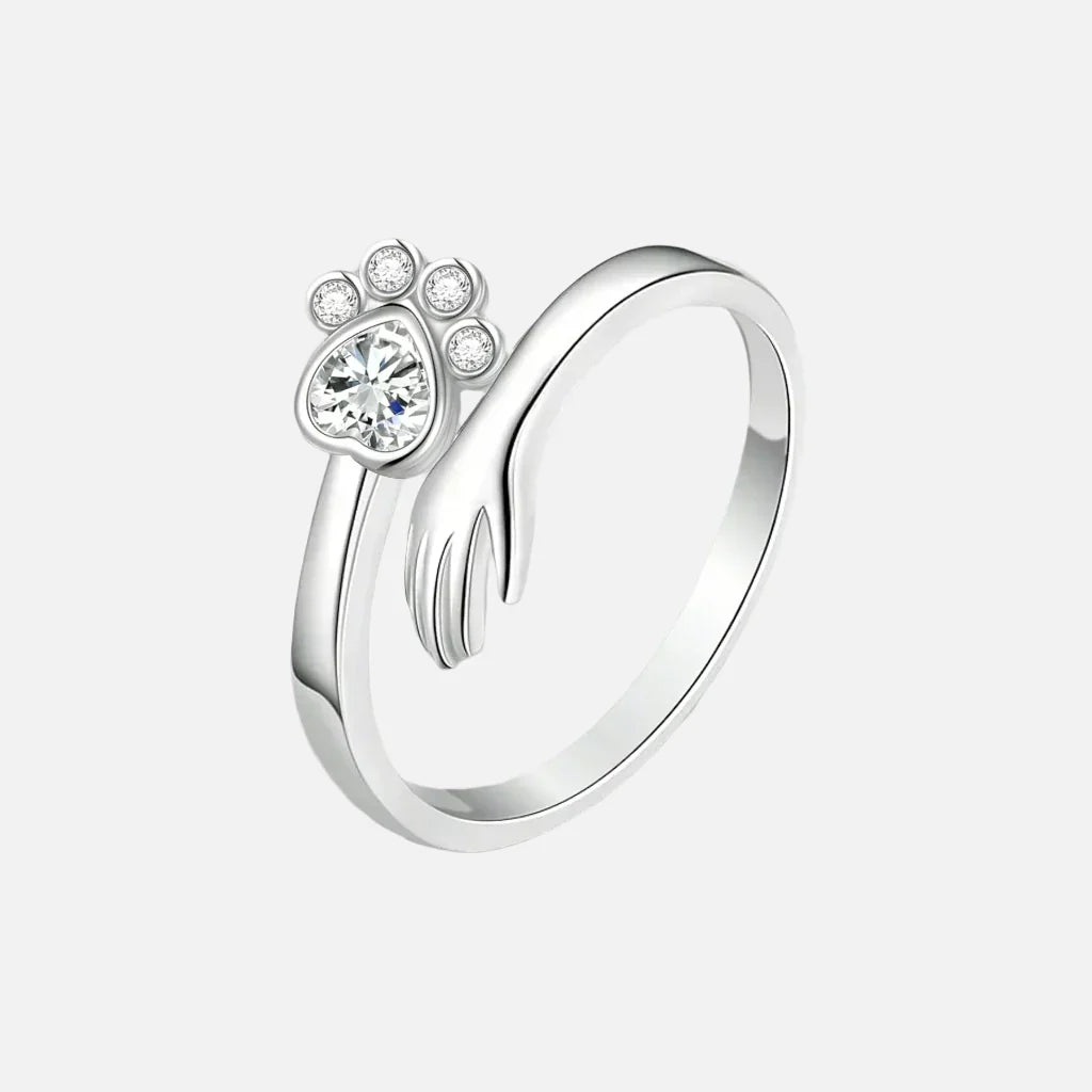925 Sterling Silver Adjustable Ring β Hand and Paw Print Design