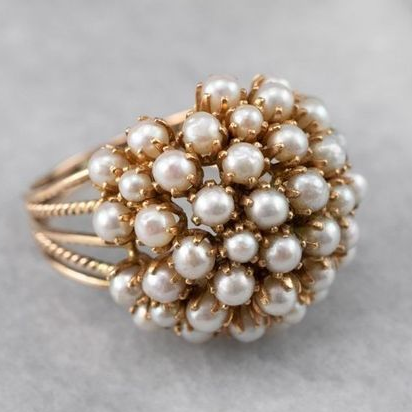 Inlaid Pearl Cluster Ring
