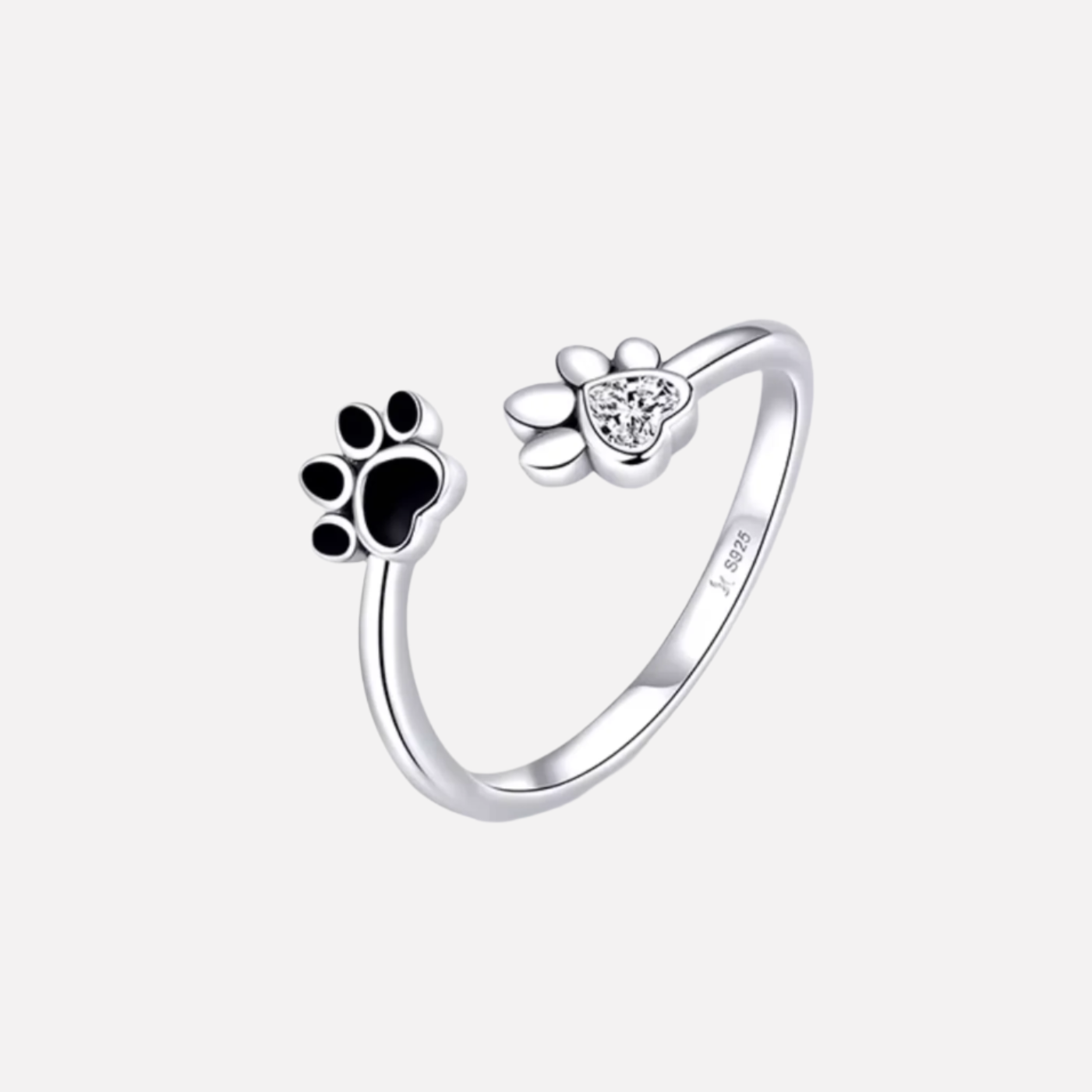 925 Sterling Silver Paw Ring β Adjustable with Zirconia & Enamel