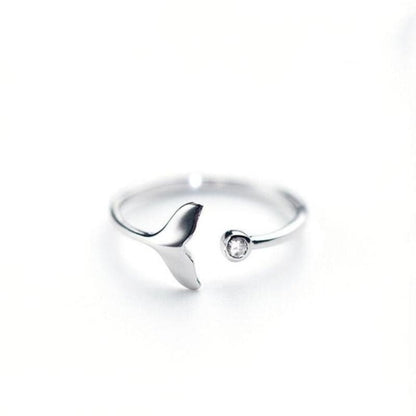 Ring with dolphin tail made of 925 sterling silver and adjustable zirconium dioxide