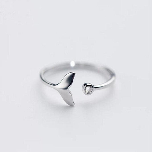Ring with dolphin tail made of 925 sterling silver and adjustable zirconium dioxide