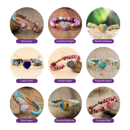 Womens Heart Bracelet - Natural Jasper Stone