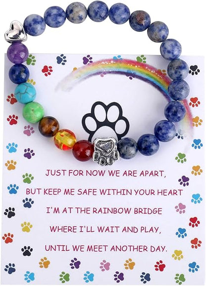 Rainbow Bridge Memorial Bracelet – 7 Chakra Bead Gift for Pet Loss