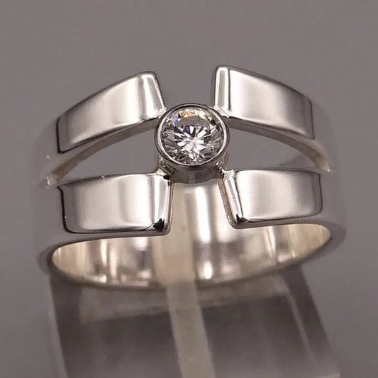 Forged Ring with Zirconia in Silver