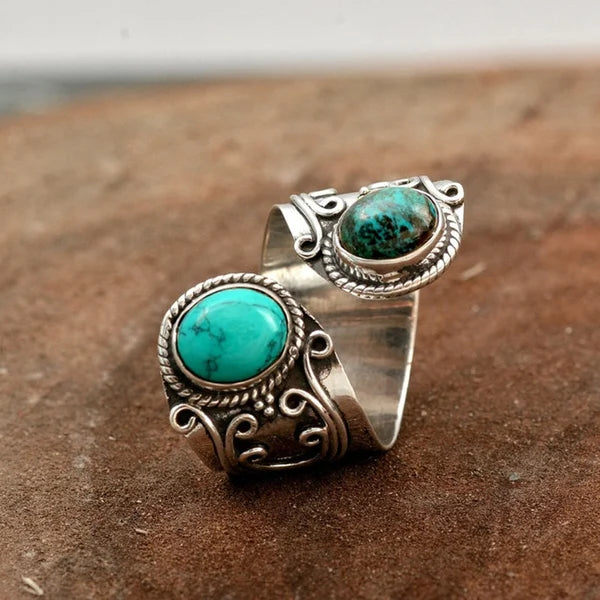 Adjustable ring with double turquoise setting