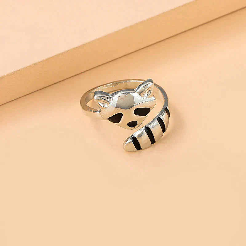 Adjustable Raccoon Ring Made Oof 925 Sterling Silver