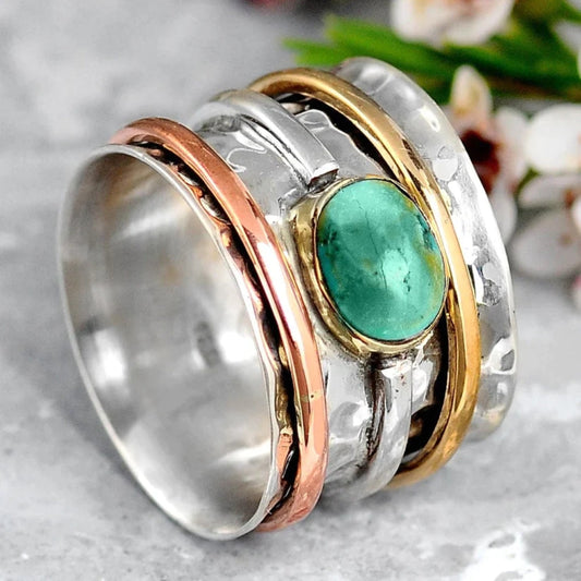 Vintage Turquoise Silver and Gold Ring