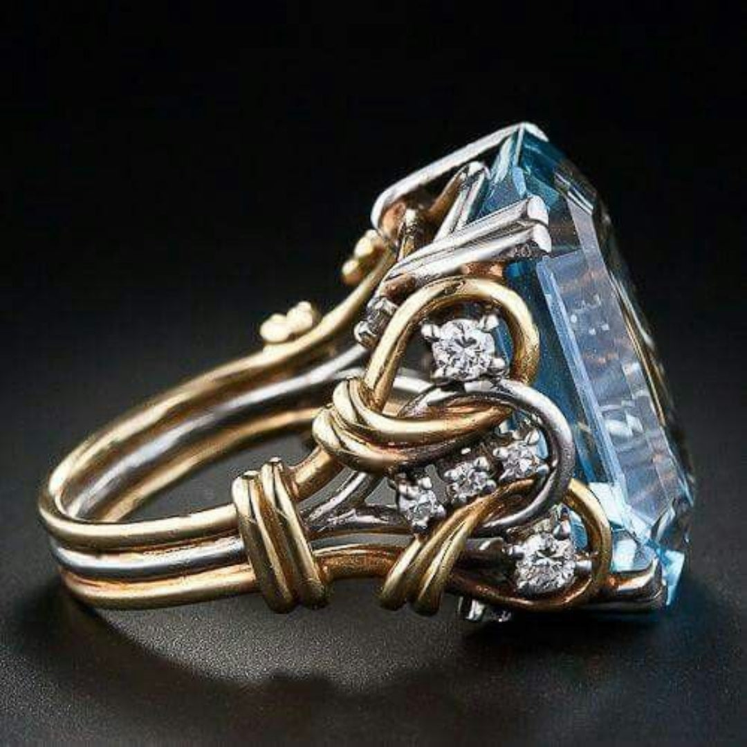 Vintage Blue Zirconia Intertwined Ring