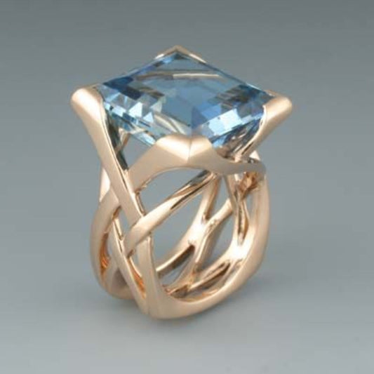 Vintage Rose Gold Color Blue Zirconia Ring