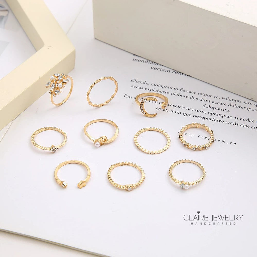 10-Pack Bohemian Silver and Gold-Plated Rings
