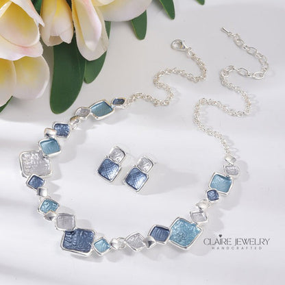 Blue Enamel Round Necklaces Geometric