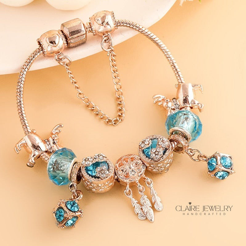 Bracelet made of rose silver and blue zirconias