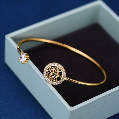 Tree of Life Pendant Adjustable Bracelet with Zirconia