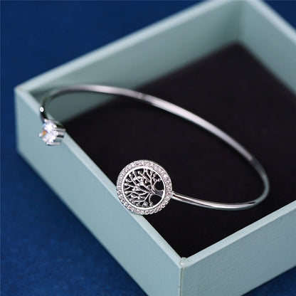 Tree of Life Pendant Adjustable Bracelet with Zirconia