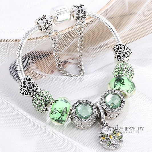 Bracelet in sterling silver and green crystal