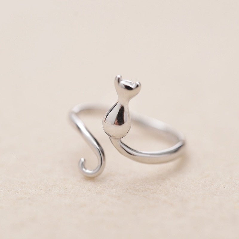 Silver Cat in Boots Ring