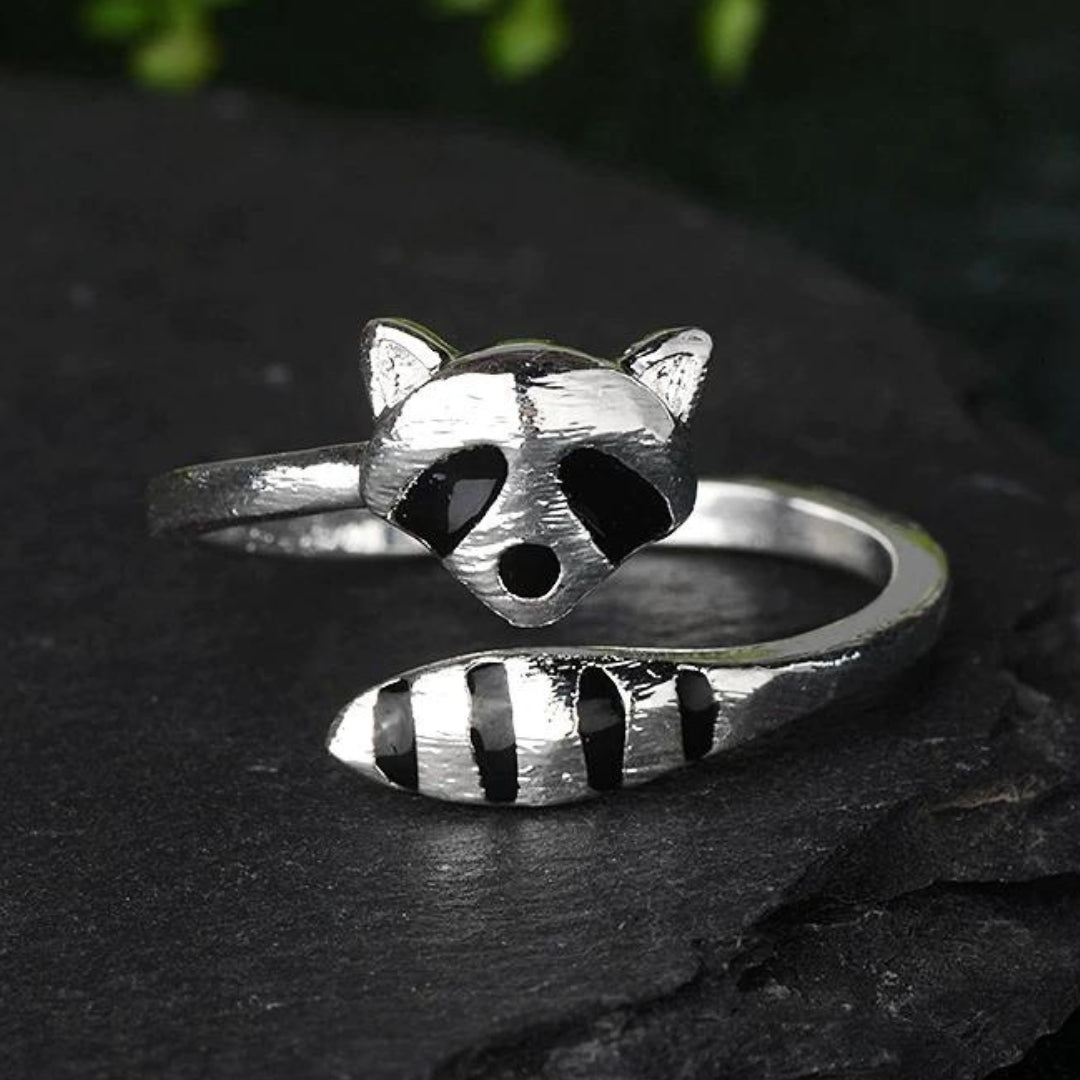 Adjustable Raccoon Ring Made Oof 925 Sterling Silver