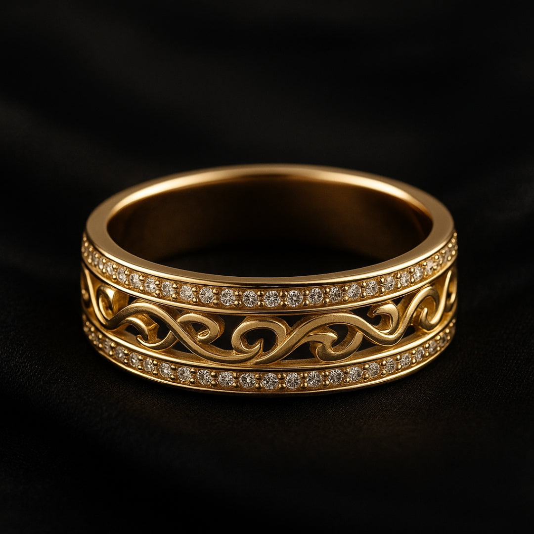 Bright Hollow Golden Color Ring with Zirconia