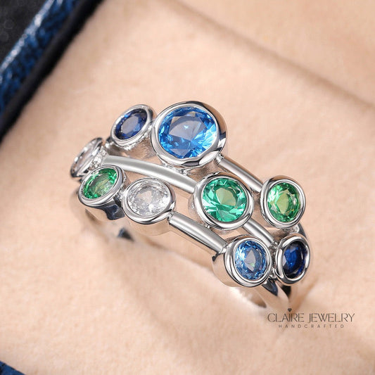 Blue ring with vintage crystals