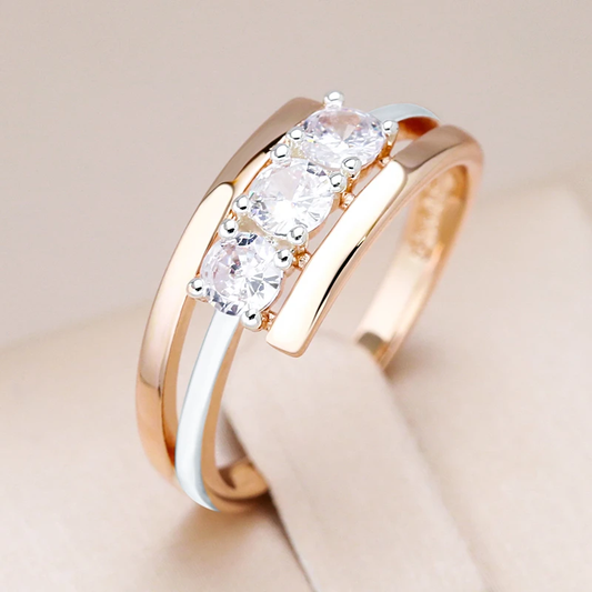Elegant ring with gold-coated crystals
