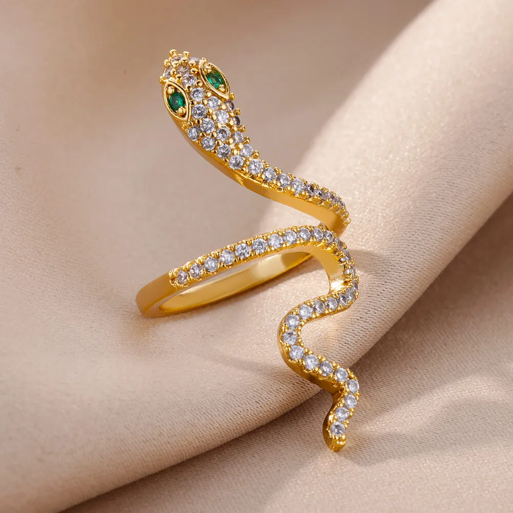 Green Zirconia Shiny Snake Ring