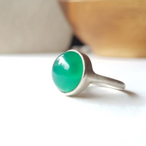 Green Crystal Ring in Silver