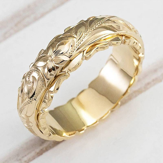 Vintage Golden Color Engraved Flower Ring