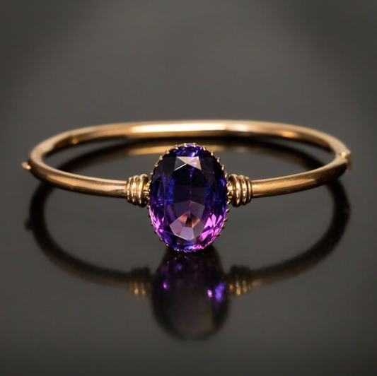 Ring with purple crystal in vintage gold