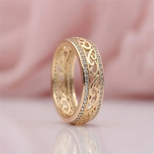 Bright Hollow Golden Color Ring with Zirconia