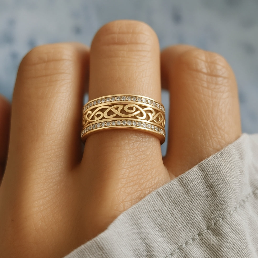 Bright Hollow Golden Color Ring with Zirconia