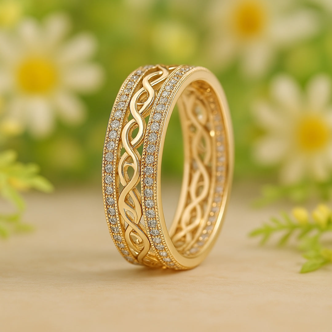 Bright Hollow Golden Color Ring with Zirconia