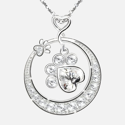 Cute Paw Print Necklace in 925 Sterling Silver with Cubic Zirconia